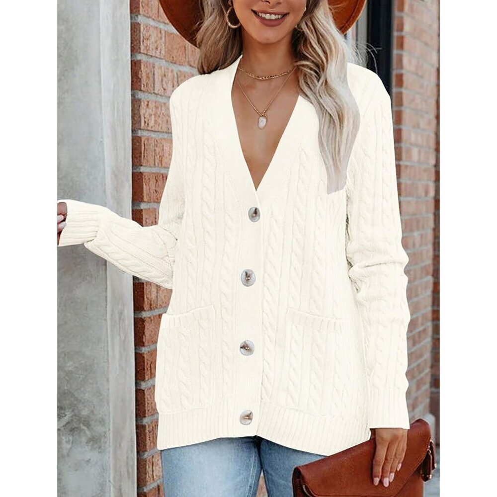 Women's Acrylic Cable Knit Cardigan Medium Open Front Warm Casual Coat - Picture 9 of 9